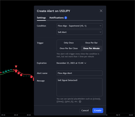 Tradingview Alert Supertrend - Flow Algo Up Down Arrow