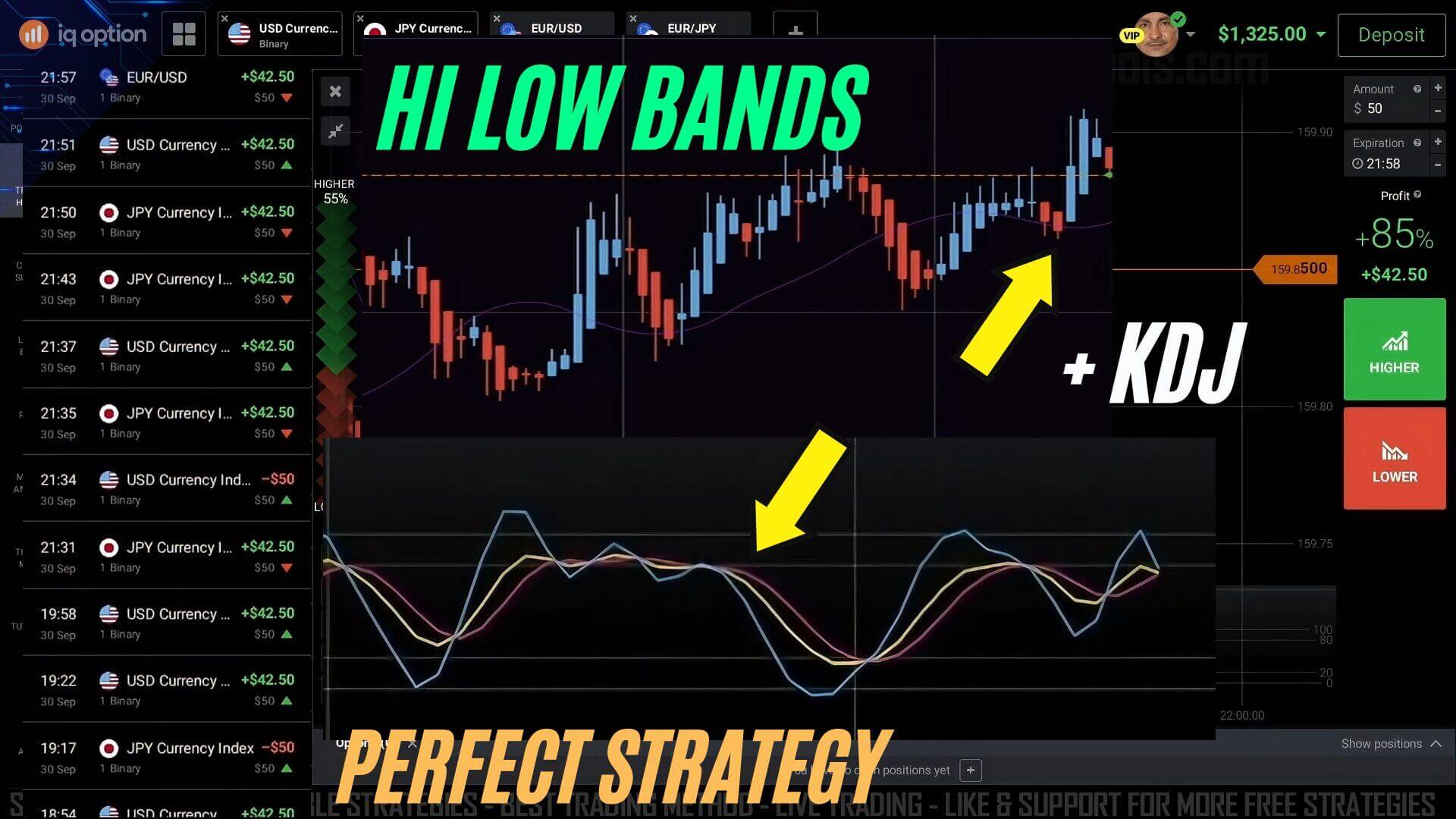 IQ OPTION HI LOW BANDS + KDJ - 10 SECONDS CHART
