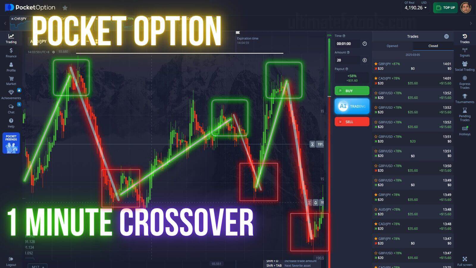 Pocket Option Strategy using 1 Minute Crossover Indicator