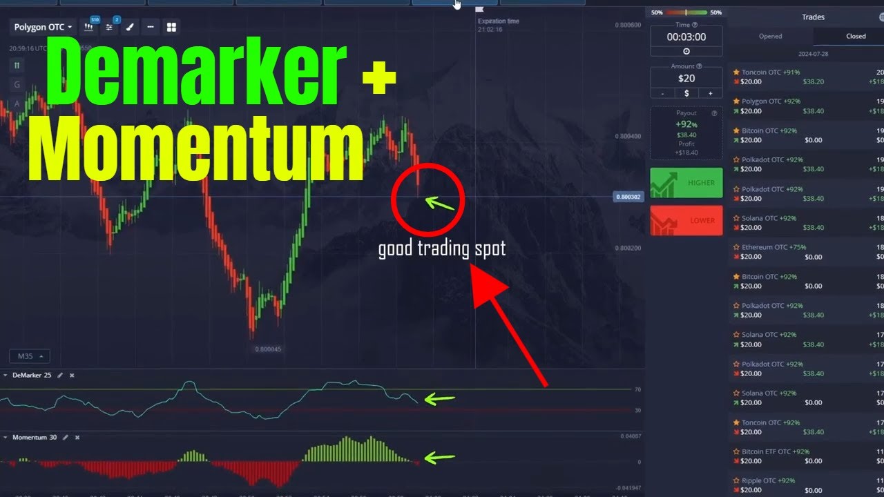 DeMarker + Momentum 3 Minute Crypto OTC Trading Method on Pocket Option 2026