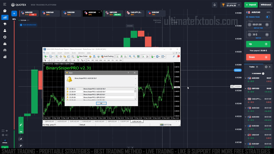 Trading Quotex with attached Binary Sniper Pro