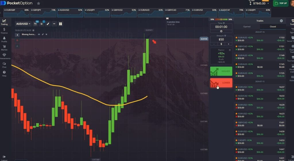 Pocket Option Live with EMA 60