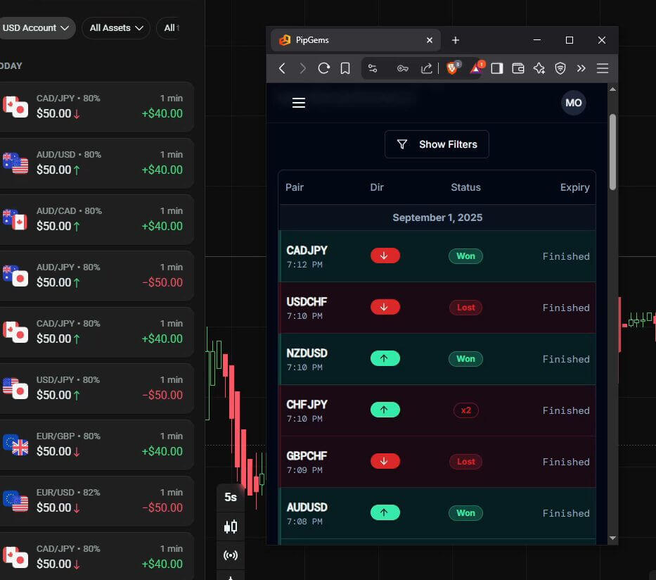 Pipgems Trading Signals App on Olymp Trade