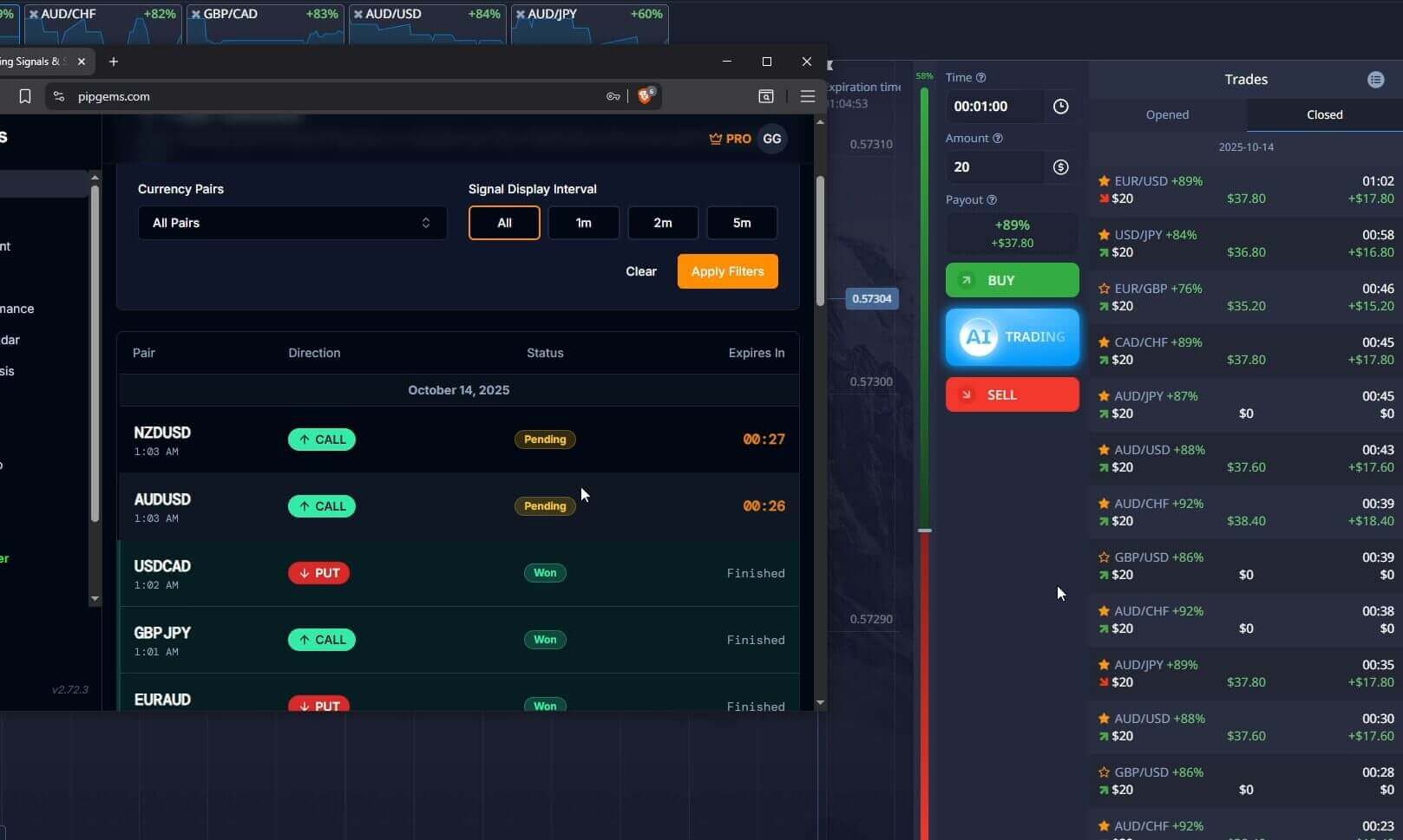 60 Seconds Live Signals using Pipgems App